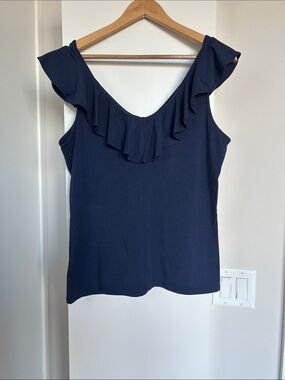 Lilly Pulitzer Navy Ruffle V-Neck Sleeveless Top